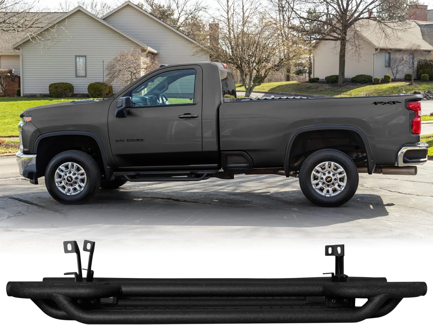 Steel Running Board for 2019-2026 Chevy Silverado 1500&GMC Sierra 1500 Regular Cab Nerf Bar&Side Step（Black Texture）