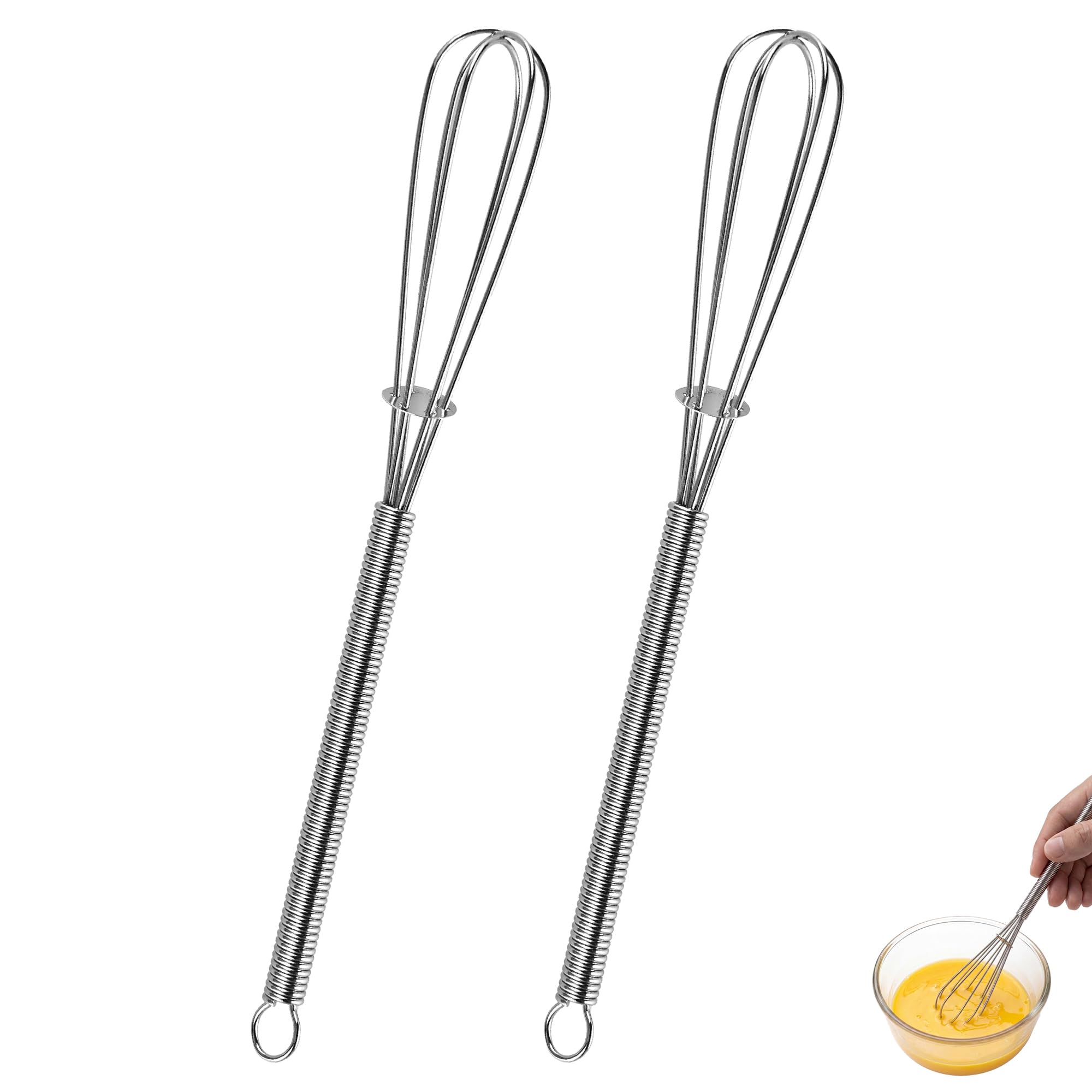 U-Taste 18cm Mini Kitchen Whisk: 18/8 Stainless Steel Small Hand Wisk Set, Tiny Metal Cooking & Baking Utensil for Drinks, Food, Egg, Coffee, Milk, 6-Wire Manual Whisker for Stirring, Mixing (2 PCS)