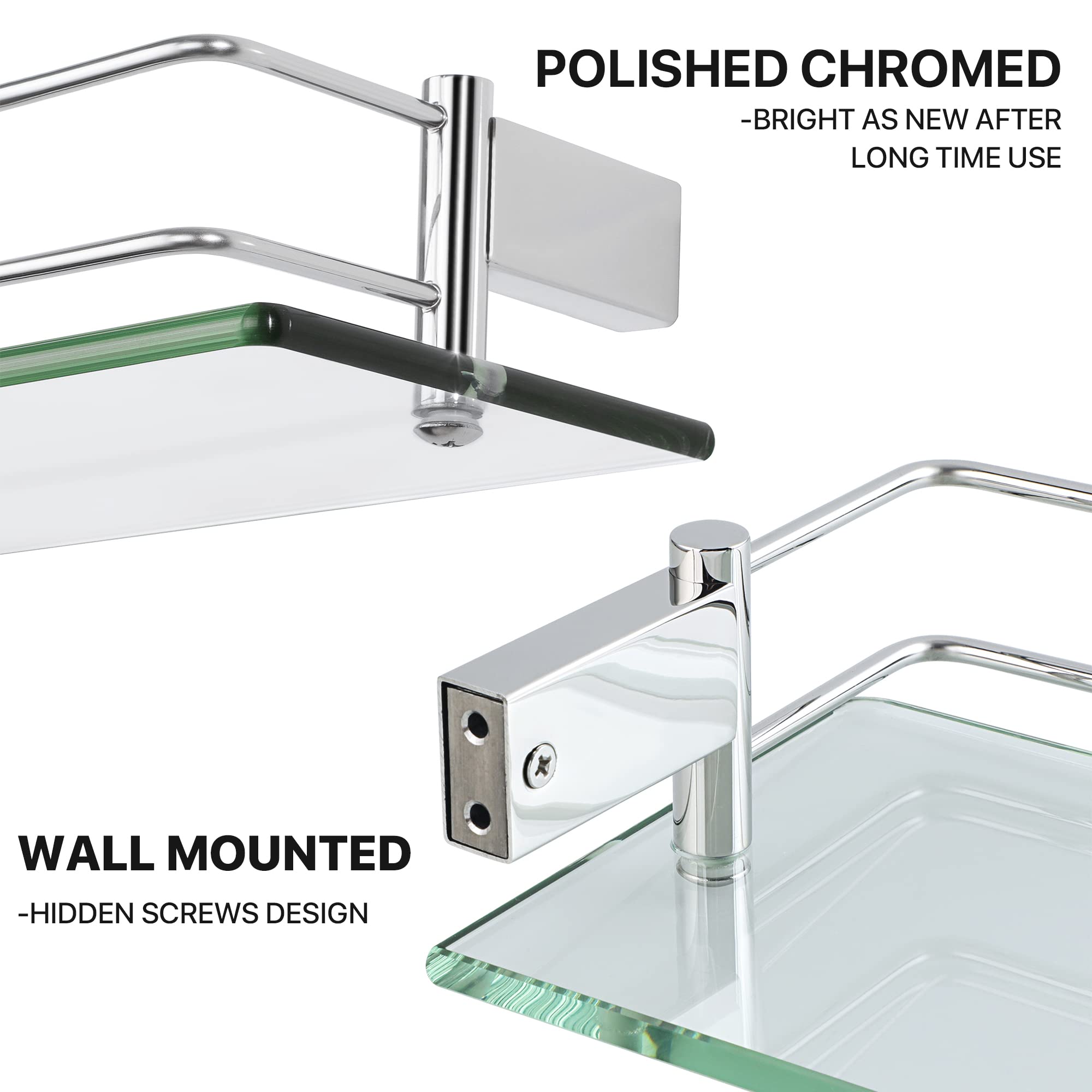 SAYAYO Duschablage Chrom Glasregal Edelstahl Duschregal Badezimmer Regal Duschkorb Shampoo Halterung für dusche Badezimmerregal für Bad und Küche 500mm x 130mm x 66mm | 8 mm extra dickes Glas und polierter verchromter Rahmen aus SUS304-Edelstahl