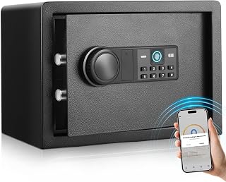 XDeer Smart Biometric Safe Box-0.78 Cu.ft, Home Safe Fireproof Waterproof Anti-Theft with 4 Unlocking Ways Fingerprint, Backlit Keypad, Keys, Bluetooth, Inner LED Light, Silent Mode, Adjustable Shelf