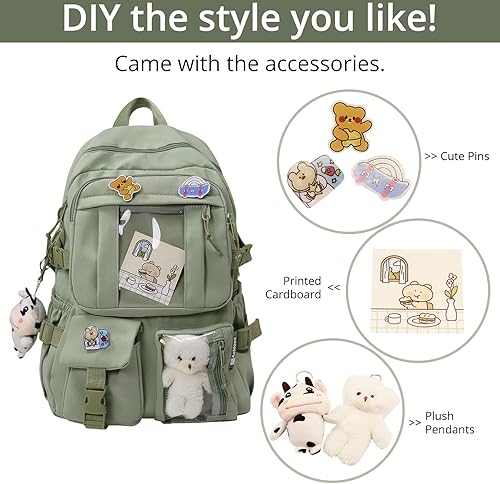 Miniatura 4 de AoMoon Mochila kawaii con bonito diseño en colores pastel para adolescentes, bolsas estéticas para estudiantes con pin Kawaii y accesorios lindos
