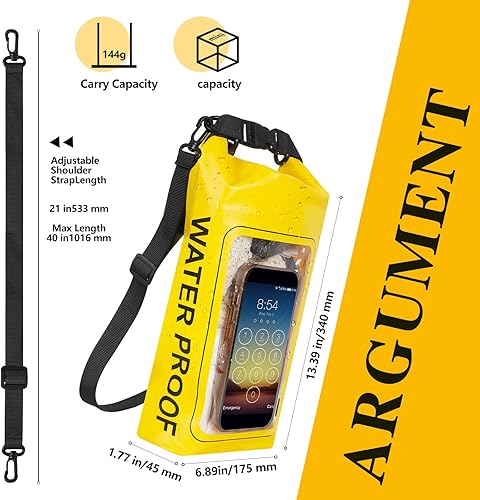 Miniatura 9 de Bolsa seca impermeable IP68, 2L  Bolsa impermeable enrollable para piscina, bolsas secas para kayak resistente al agua con bolsa para teléfono,