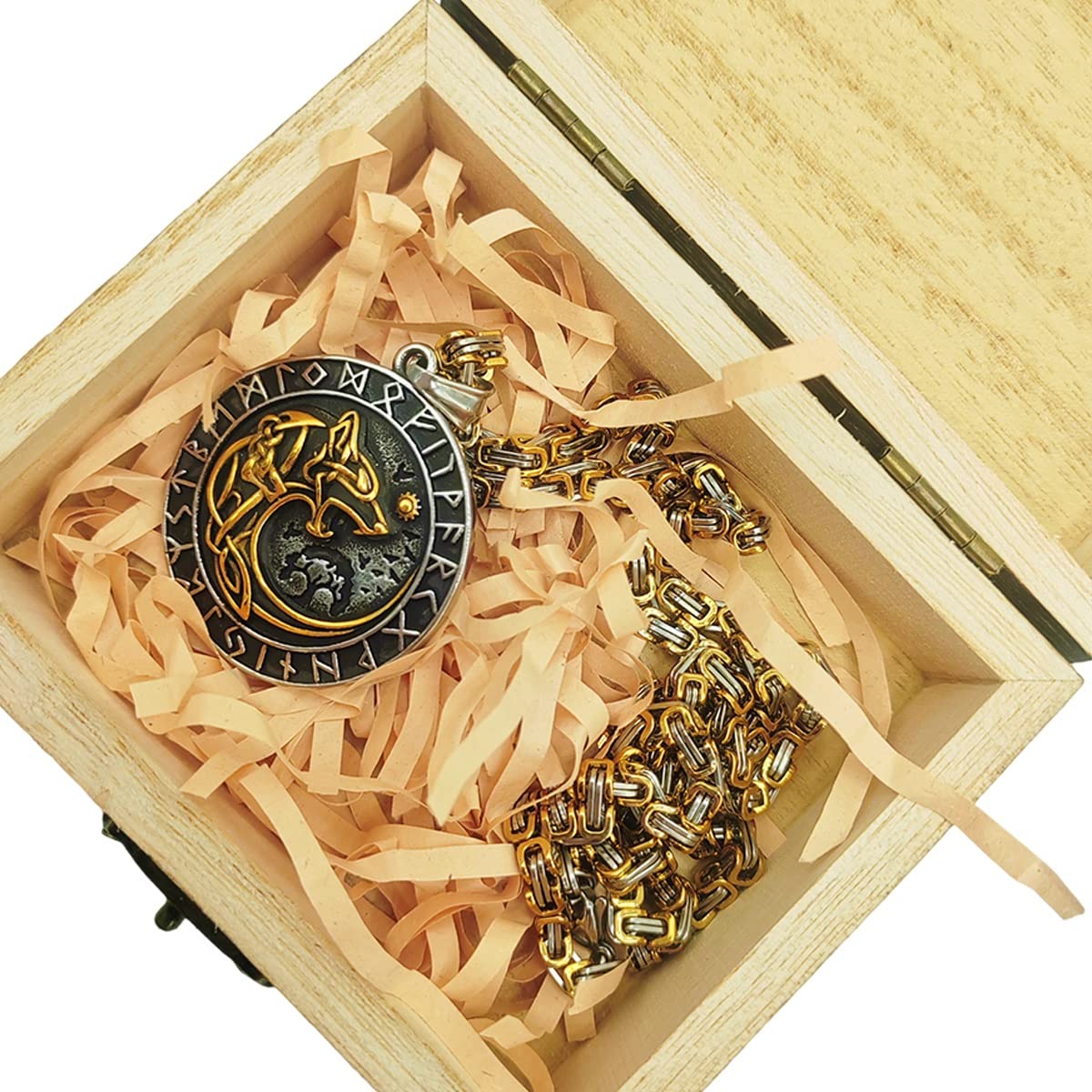 TS TAC-SKY Hombres Vintage Joyería Original Nórdico Vikingo Espartano Odin Wolf Vegvisir Mjolnir Brújula Talismán Collar Viene En Una Caja De Madera Valhalla De Regalo (Color : Style 3, Size : 60cm
