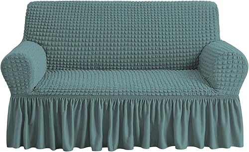 Miniatura 13 de NICEEC - Funda de sofá biplaza, 1 pieza, fácil de ajustar, universal, alta elasticidad, duradera, protector de muebles con faldón, estilo campestre