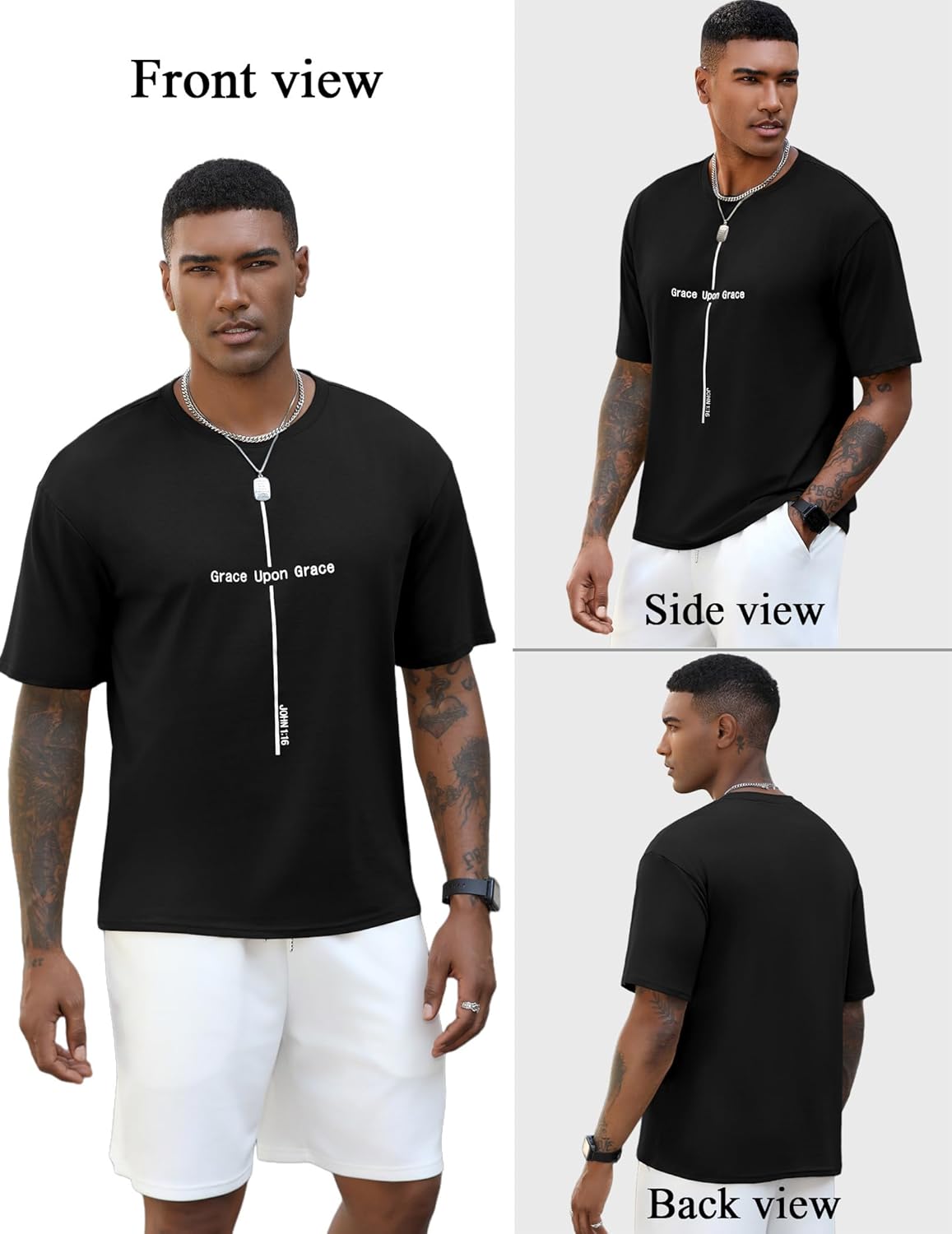 Opomelo Christian Jesus Shirts for Men God Religious Faith T-Shirts Cross Printed Oversized Graphic Tees Tops - Image 4