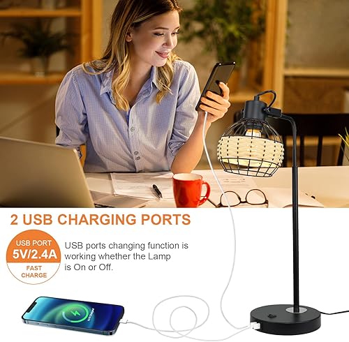 Miniatura 10 de DINGLILIGHTING DLLT - Lámpara de mesa de metal, lámpara industrial de mesita de noche con pantalla de cristal, lámpara de escritorio de lectura