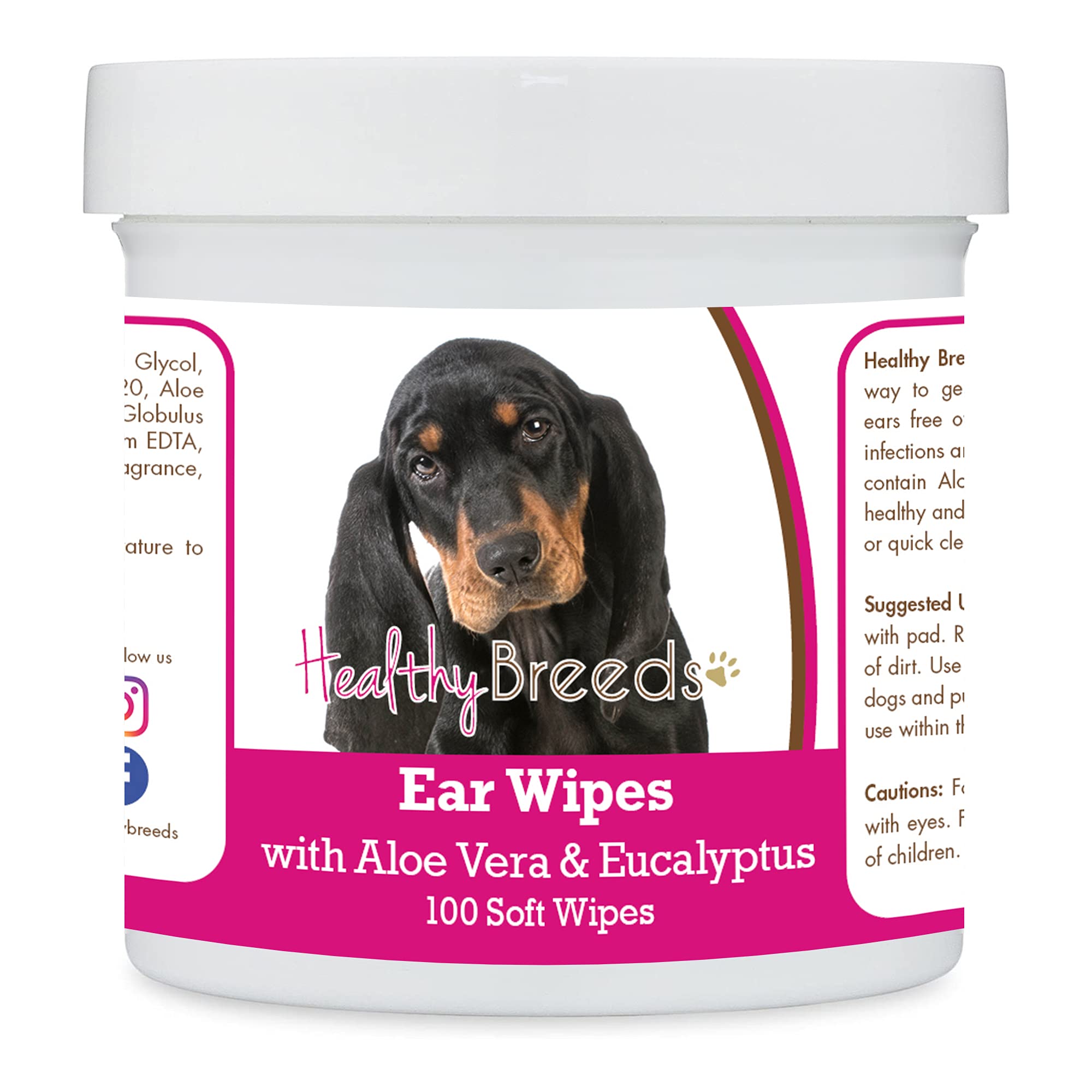 Healthy Breeds Black and Tan Coonhound Ear Cleaning Wipes with Aloe &amp; Eucalyptus for Dogs 100 Count