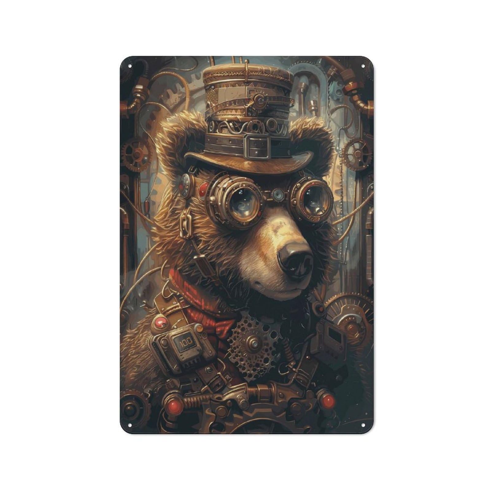 Junmoney Style-22 Workshop Style Garage Metal Sign 30X20cm Featuring Animal Steampunk Bear, Industrial Wall Art For Workshop, Basement, Shed Or Games Room