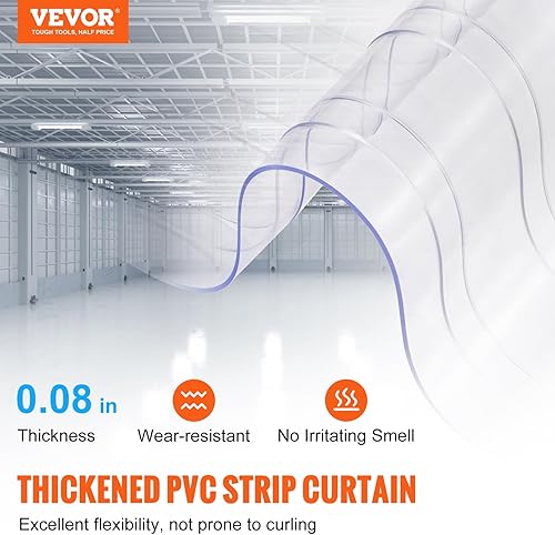 Miniatura 2 de VEVOR Cortina de tiras, 150 pies de largo x 8 pulgadas de ancho x 0.08 pulgadas de grosor, rollo de cortina de PVC acanalado transparente para