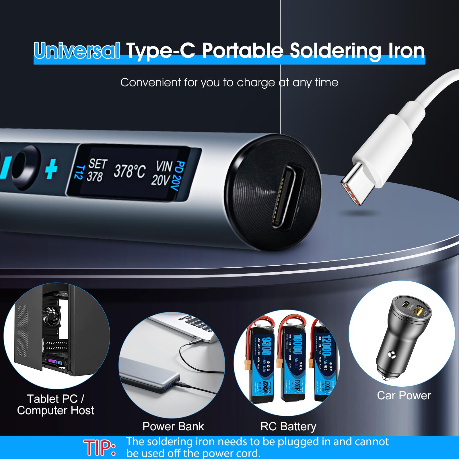 Soldador Estaño, Soldador de Estaño Profesional de 65W con Pantalla OLED, 5 Puntas de Soldador, 180-450℃ Calentamiento Rápido, Hibernación Automática; Soporte de Alambre de Soldadura Para Soldadura,