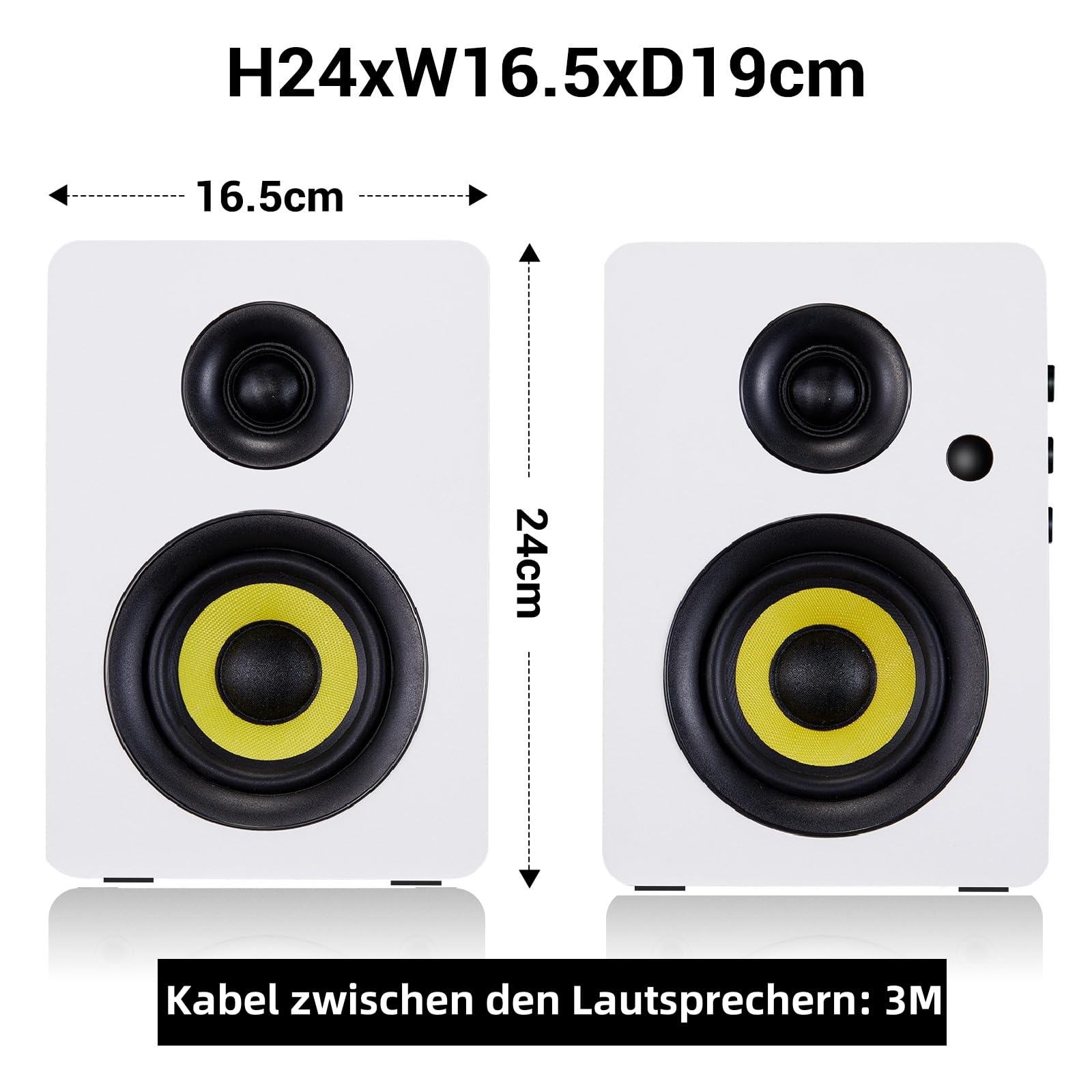 Sanyun SW206 80W Aktive Regallautsprecher 2.0 4“, Creator-/Musikmodus | Kohlefaser 10cm + Seidenkalotte 25mm, 24-Bit-DAC, TRS 6,35mm symmetrisch, Optisch/Koaxial/AUX/USB/BT, MDF (Paar, Weiß)