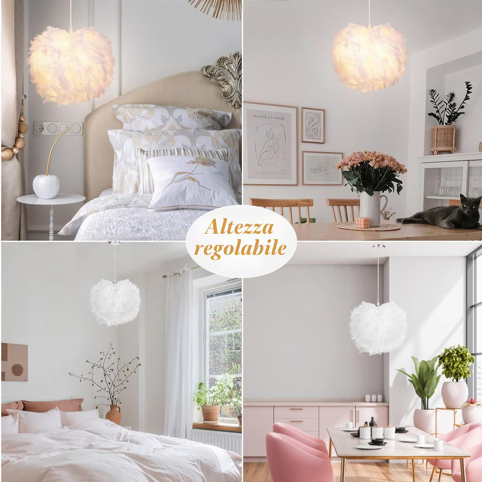ALLOMN Lampada a Sospensione a LED, Plafoniera con Decorazione a Piume Lampadario a Sospensione per Camera da Letto Ottimo Regalo per Amico Bambino, Attacco E27 Facile da Pulire (Diametro 30cm)