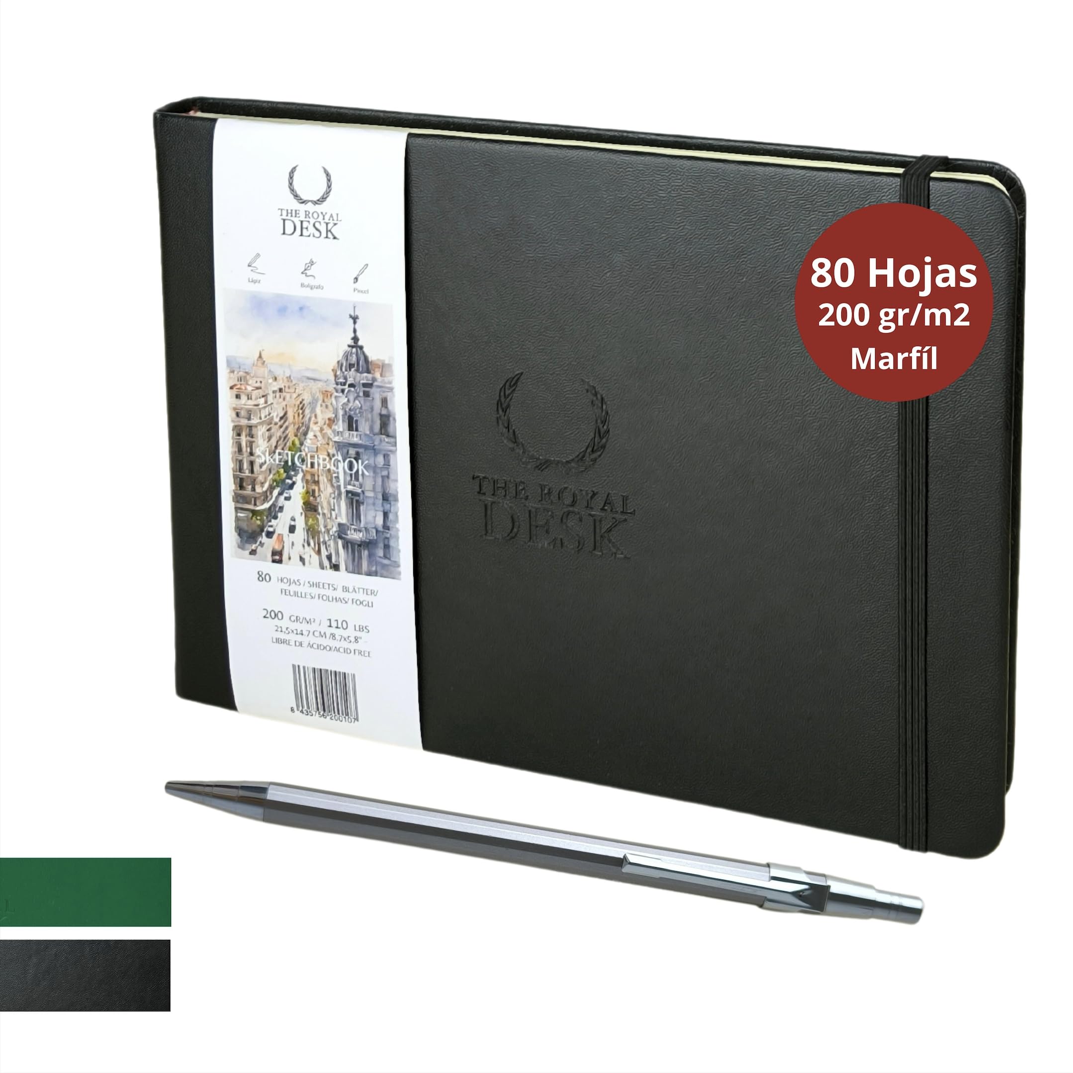 Libreta dibujo profesional incluye portamina. Cuaderno para Dibujo y bocetos de tapa dura. Bloc de dibujo de 80 hojas gruesas color marfil 200 g/m² Bloc de notas Sketchbook (Artistic Black)