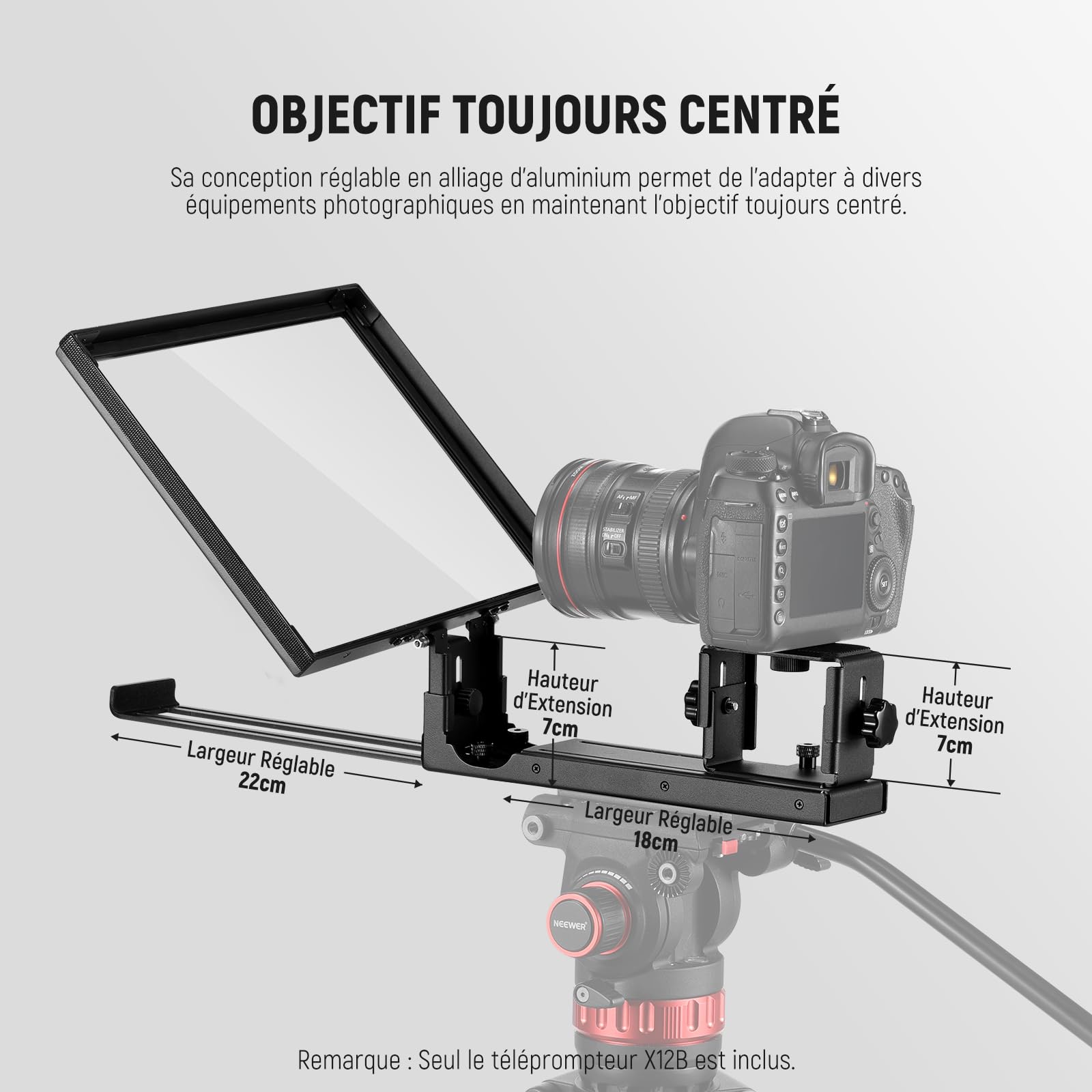 NEEWER BASICS X12B Téléprompteur Relevable en Alliage d'Aluminium 12'', Compatible avec iPhone, iPad, Tablette, Téléphone, Caméra, sans Assemblage, Contrôle à Distance et App avec Chiffon de Nettoyage