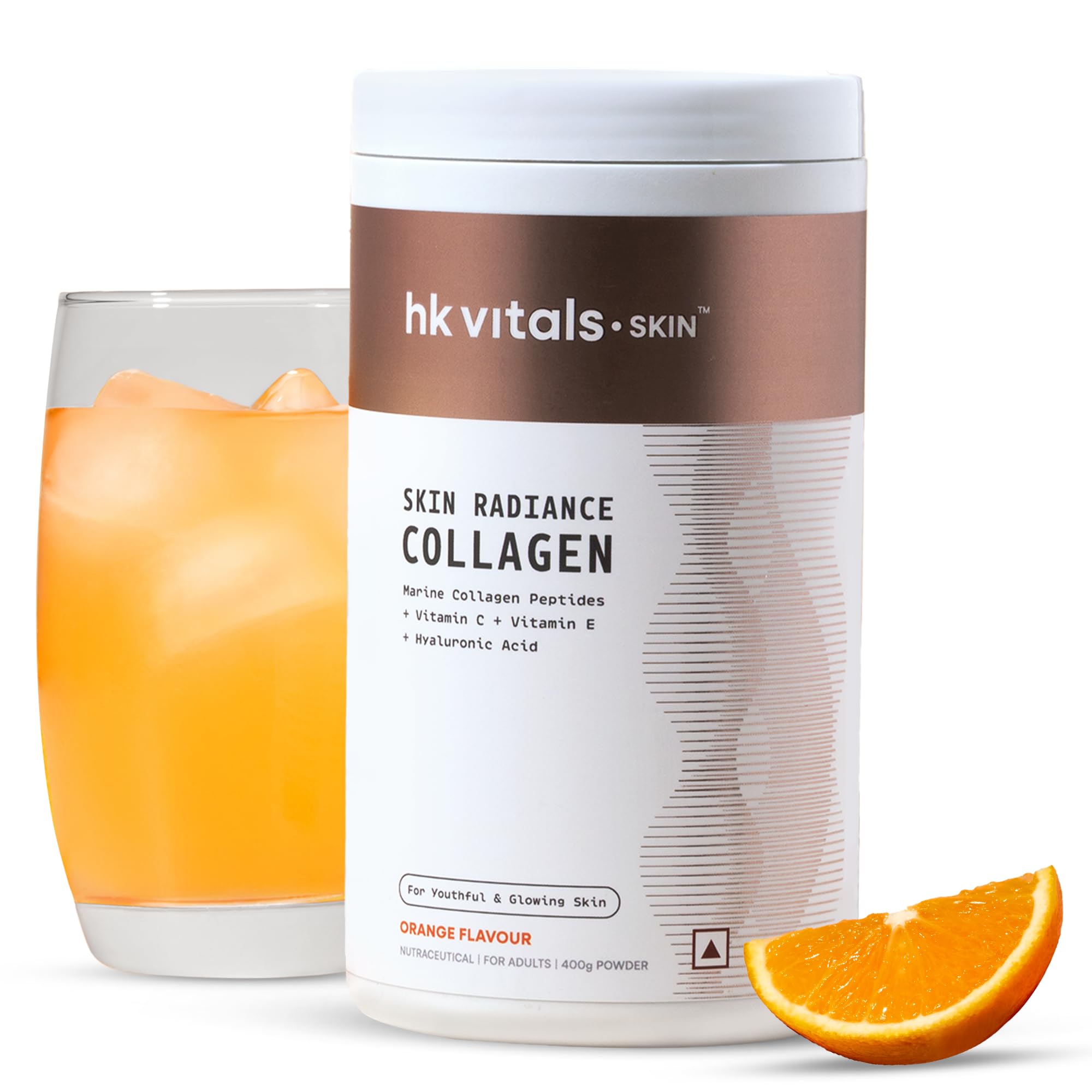 HealthKart hk vitals Skin Radiance Marine Collagen Supplement (Orange,400g) |With Vitamin C,E,Sodium Hyaluronate|For Healthy Skin,Hair & Nails,powder,1 count,25 Servings-image-31