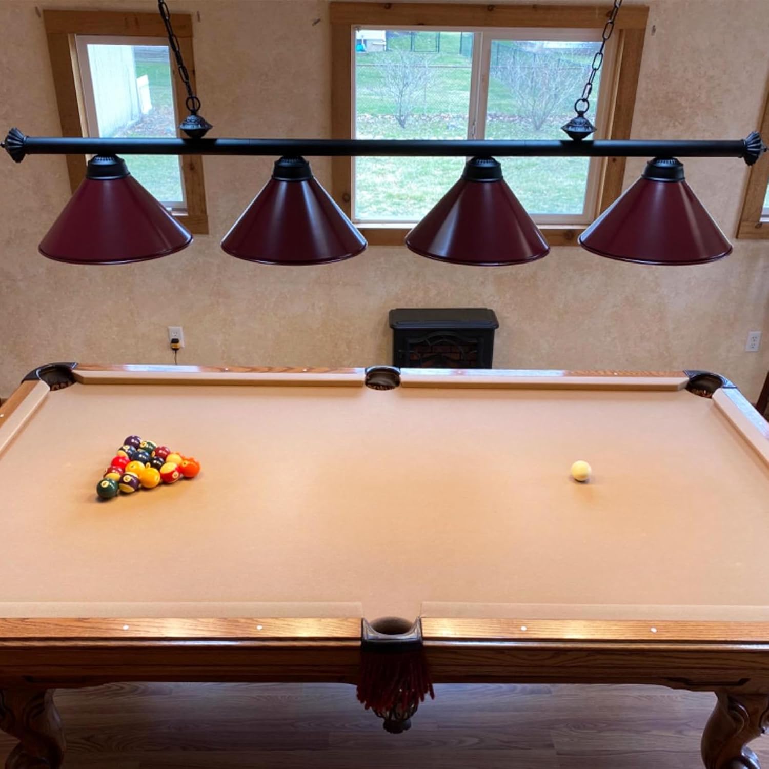 Wellmet Pool Table Lights Hanging Over Pool Table, 4 Light Billiard & Pool Table Lights with Burgundy Shade, 70 Inch Kitchen Island Linear Lighting Fixture for 7' 8' Pool Table, Game Room, Man Cave
