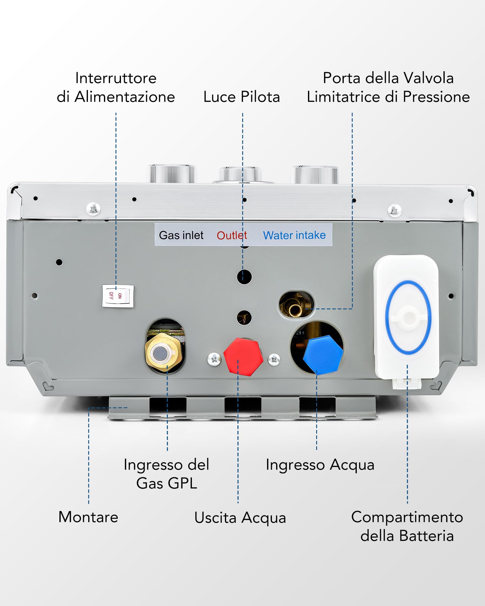 VONLUCE 8L Scaldabagno a Gas GPL 13,6 kW a Parete con Modalità Commutabili, Caldaia a Gas GPL Automatica Istantanea con Display a LED e Nucleo in Rame