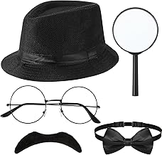 Kasyat 6 Pcs Detective Costume Accessories Adult Detective Hat Man Inspector Costume Set for Halloween Cosplay Party
