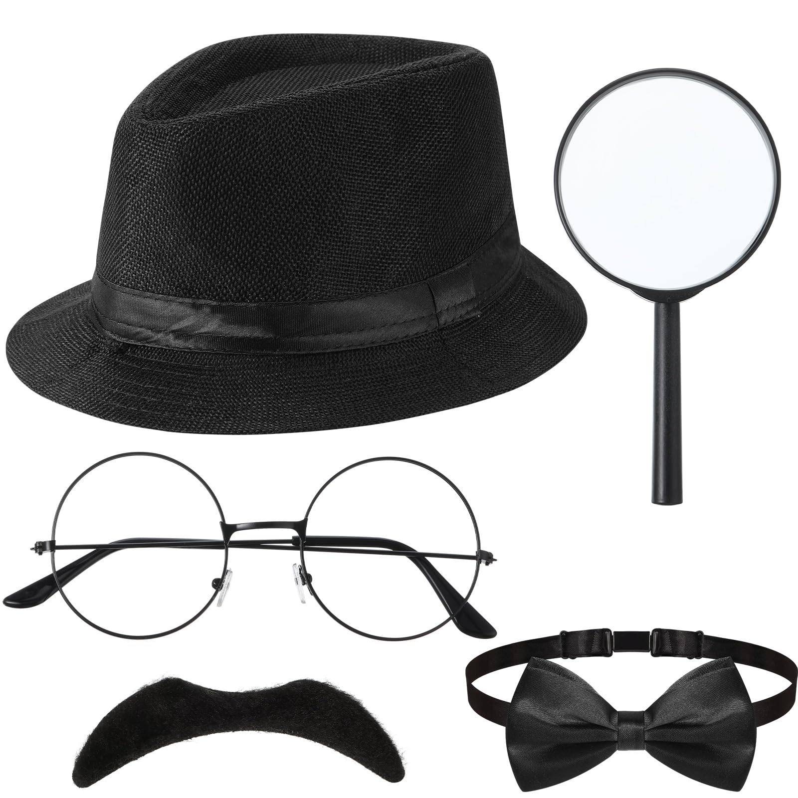 Kasyat 6 Pcs Detective Costume Accessories Adult Detective Hat Man Inspector Costume Set for Halloween Cosplay Party