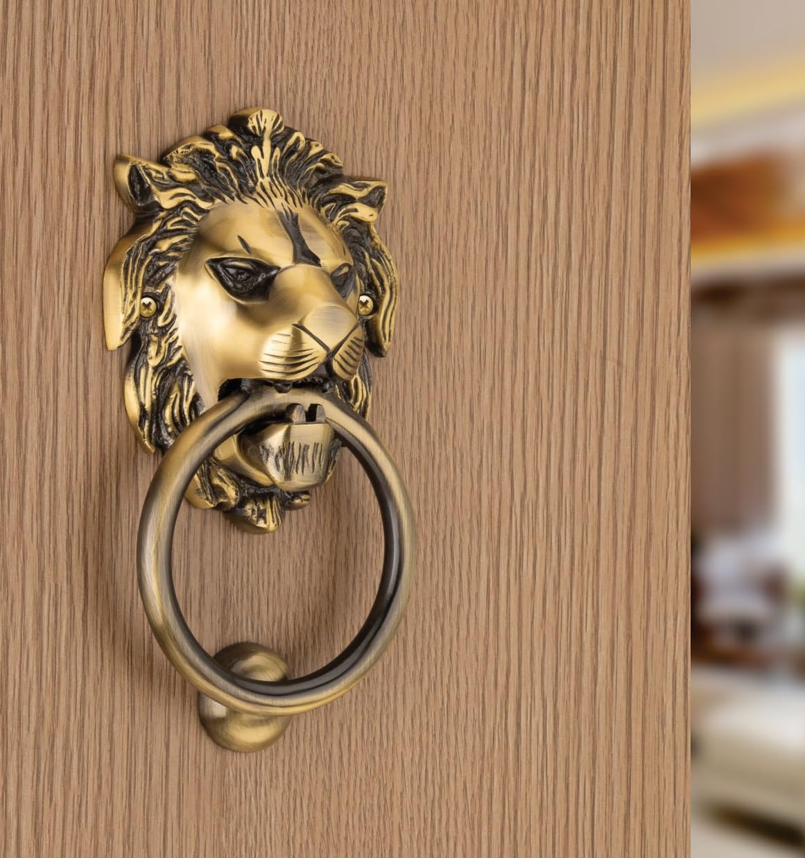 COMPASS Lion Mouth Brass Home Decor | Door Decor | Door Knocker with Antique Finish | 5" | Pack of 1 2
