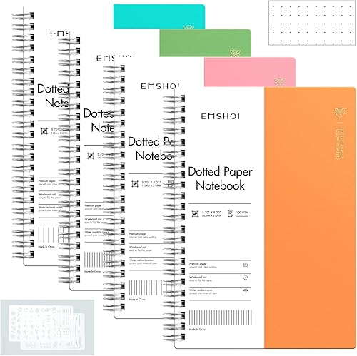 Miniatura 8 de EMSHOI Cuaderno de espiral de puntos, paquete de 4 cuadernos A5 de cuadrícula de puntos pequeños de 5.7 x 8.22 pulgadas, 640 páginas de 3.53 ozm de