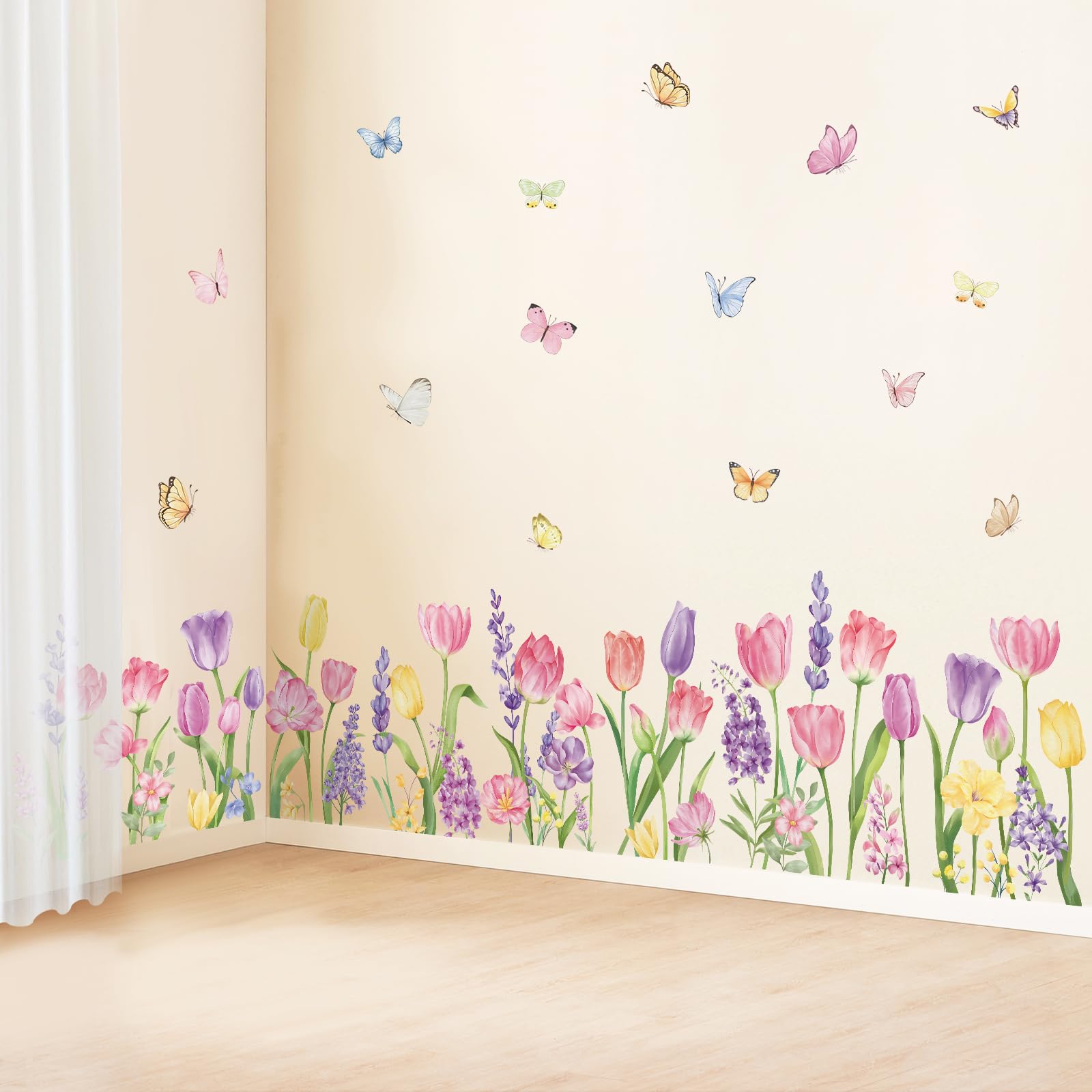 SHUCHING Wildflower Butterfly Wall Stickers Peel and Stick, Removable Floral Botanical Wall Decor for Bedroom Living Room