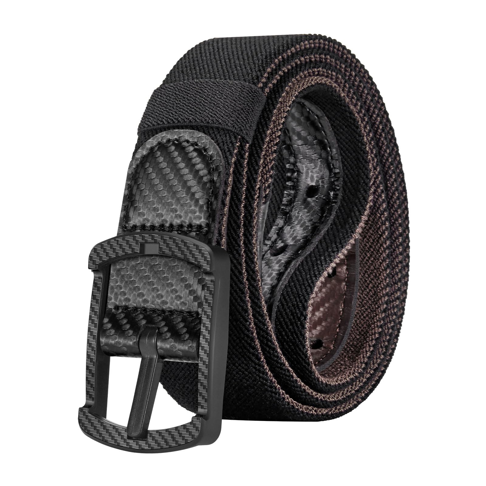 2-in-1 Reversible TSA Approved Hypoallergenic Non Metal Belt for Men Plastic Buckle Elastic Stretch Belt 1 38