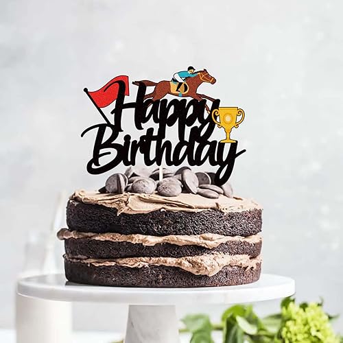 Miniatura 5 de Decoración de pastel de carreras de caballos con purpurina negra, decoración de pastel de cumpleaños con temática ecuestre, decoración de toros