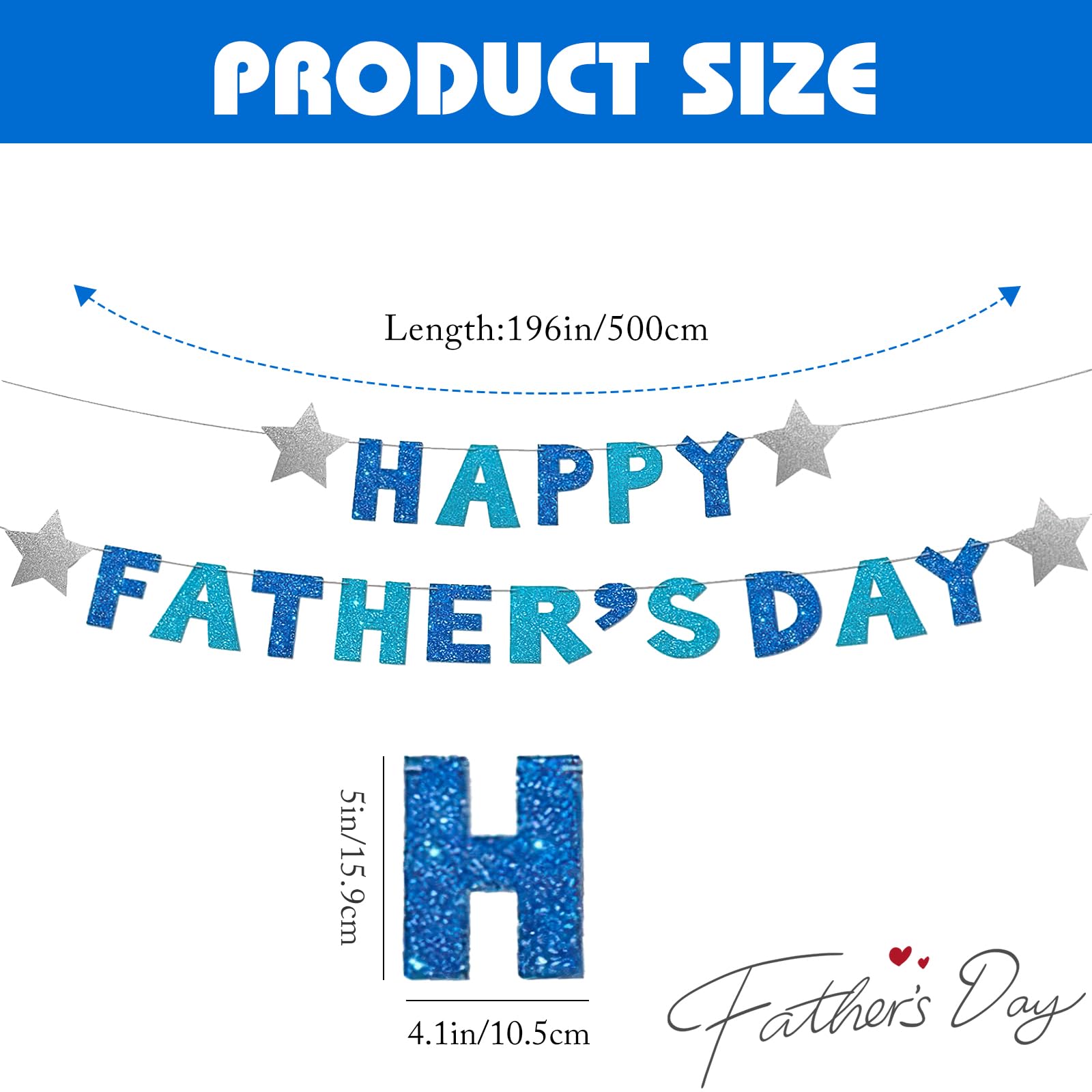 Happy Fathers Day Banner, Father's Day Decorations, Glitter Happy Fathers Day Banner Bunting - Image 2