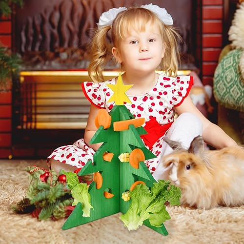Vehomy Rabbit Foraging Puzzle Toy - Christmas Tree Guinea Pig Bunny Hamster Vegetable Hay Feeder