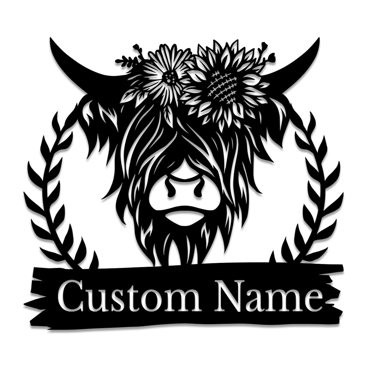 Custom Highland Cow Metal Sign, Personalized Farm Name Sign, Farmhouse Wall Art, Ranch Decor (Style-8)