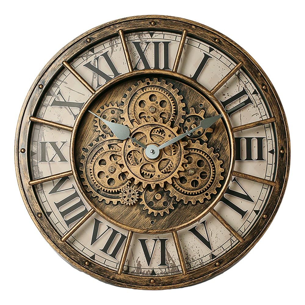 Générique Newly Horloge Murale à Engrenages Mobiles de 45,7 cm, décoration Industrielle Steampunk, Horloge Murale rétro en métal à Grands Chiffres pour Cuisine, Salon, Bureau, Salle d'étude (Bronze)