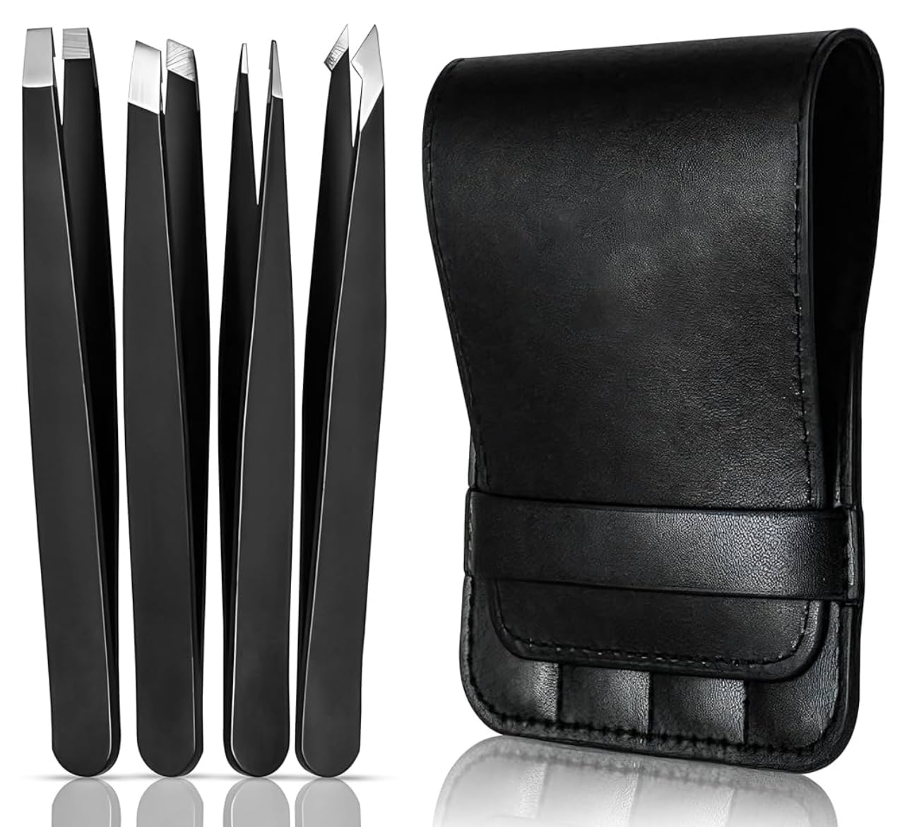 4-Piece Professional Tweezer Set – Precision Slanted, Pointed, Flat & Angled Tips for Eyebrow Shaping, Ingrown Hair & Fine Facial Hair – Durable Stainless Steel, Rust-Resistant, for Salon & Home Use