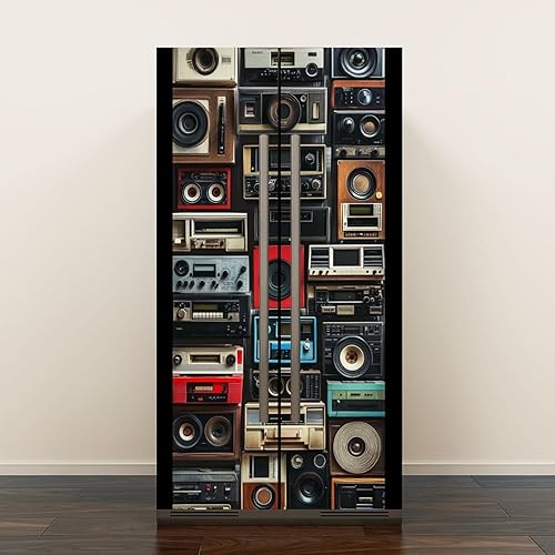 Juego de envoltura de vinilo autoadhesivo para nevera, radio vintage 3D, Boombox, radios retro de los años 80, estéreos, reproductores de cassette,