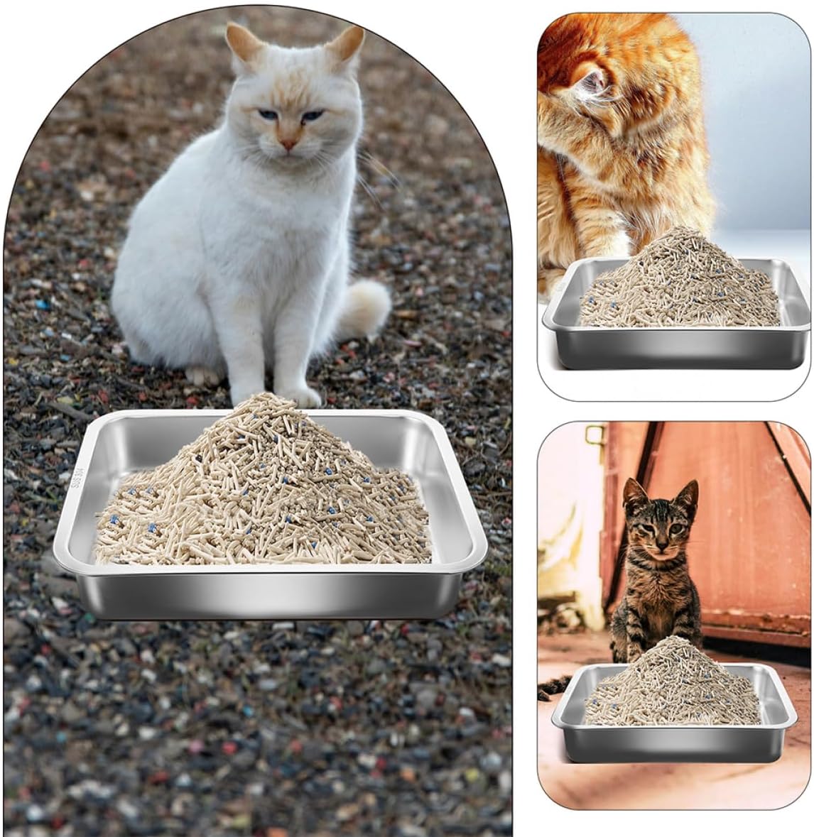 Stainless Steel Cat Litter Box Open Design Litter Pan for Cats Rabbits Convenient Storage for Litter Scoop Easy Portable Litter Box for Kittens and Small