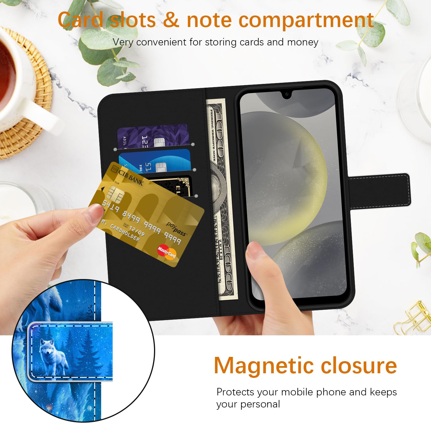 Etui portfelowe na telefon Samsung Galaxy A52 5G / A52 4G / A52s 5G, skórzane etui na telefon z klapką, etui ochronne z uchwytem na karty, magnetyczne zamknięcie, podpórka, odporne na wstrząsy