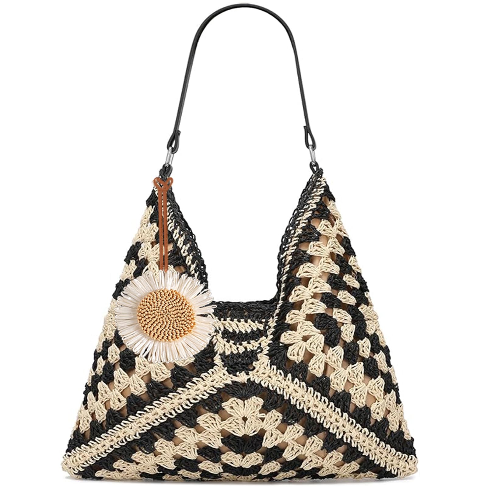 Boho Sommer Stroh Strohtasche Korbtaschen Damen Beach Geflochten Bag | Handwoven Straw, Vintage leichte faltbare mit Reißverschluss Sicherheit,Große kapazität perfekt für Pendeln, Einkaufen Urlaub