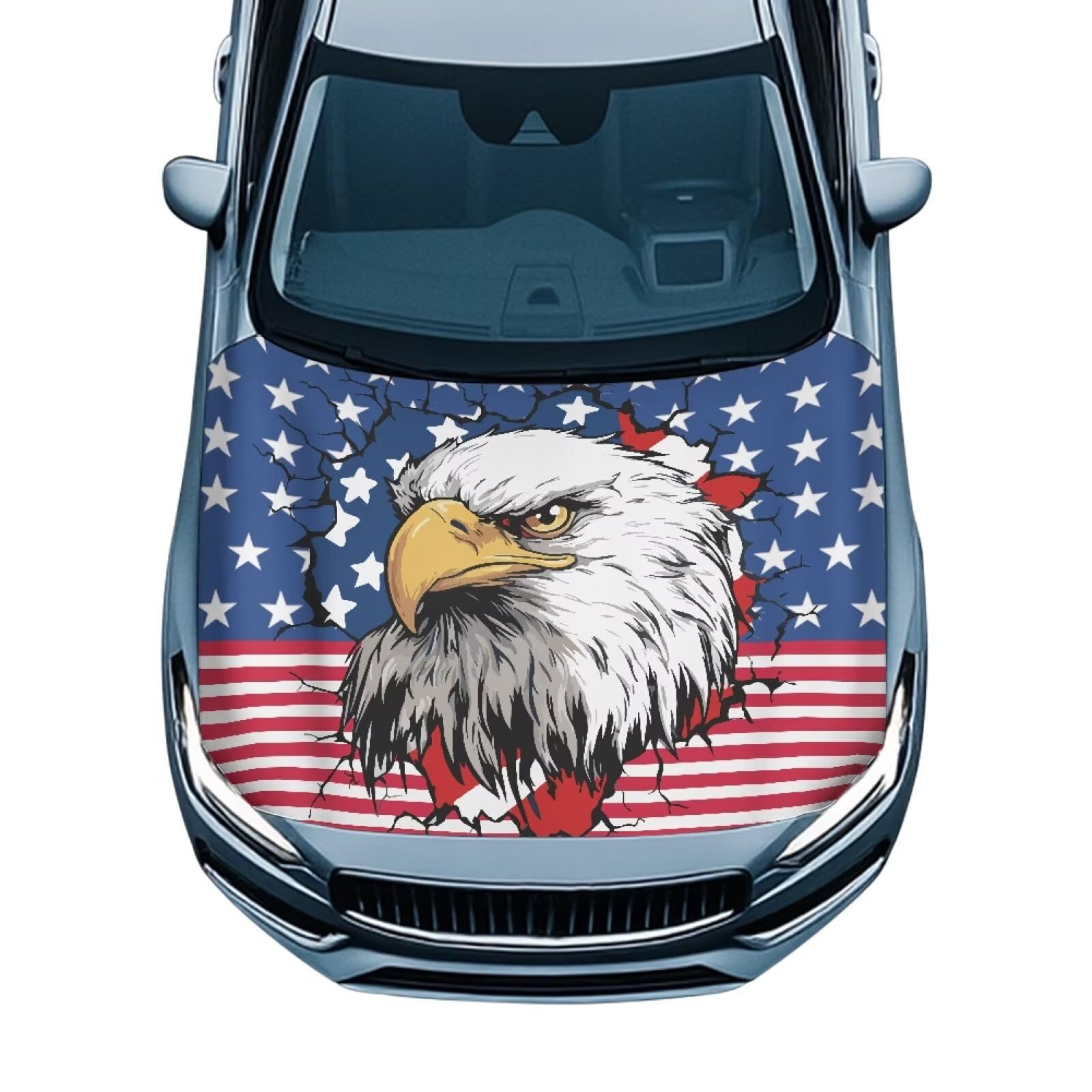 USA Flag Car Hood Cover Elastic Car Hood Cover Banner 3D Eagle Car Hood Dust Covers 4th of July Automobile Front Hood Cover Cars Sedan Accessories