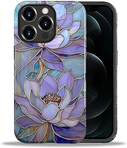 Miniatura 87 de Funda para iPhone 11, carcasa dura a prueba de golpes + silicona suave 2 en 1 híbrida, parachoques a prueba de caídas - Vidrio manchado con flores