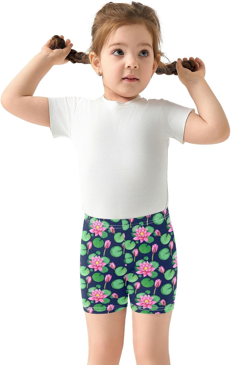 Leaf Flower Blue Girls Bike Shorts Toddler Soft Cotton Cartwheel Under Dress Dance Shorts
