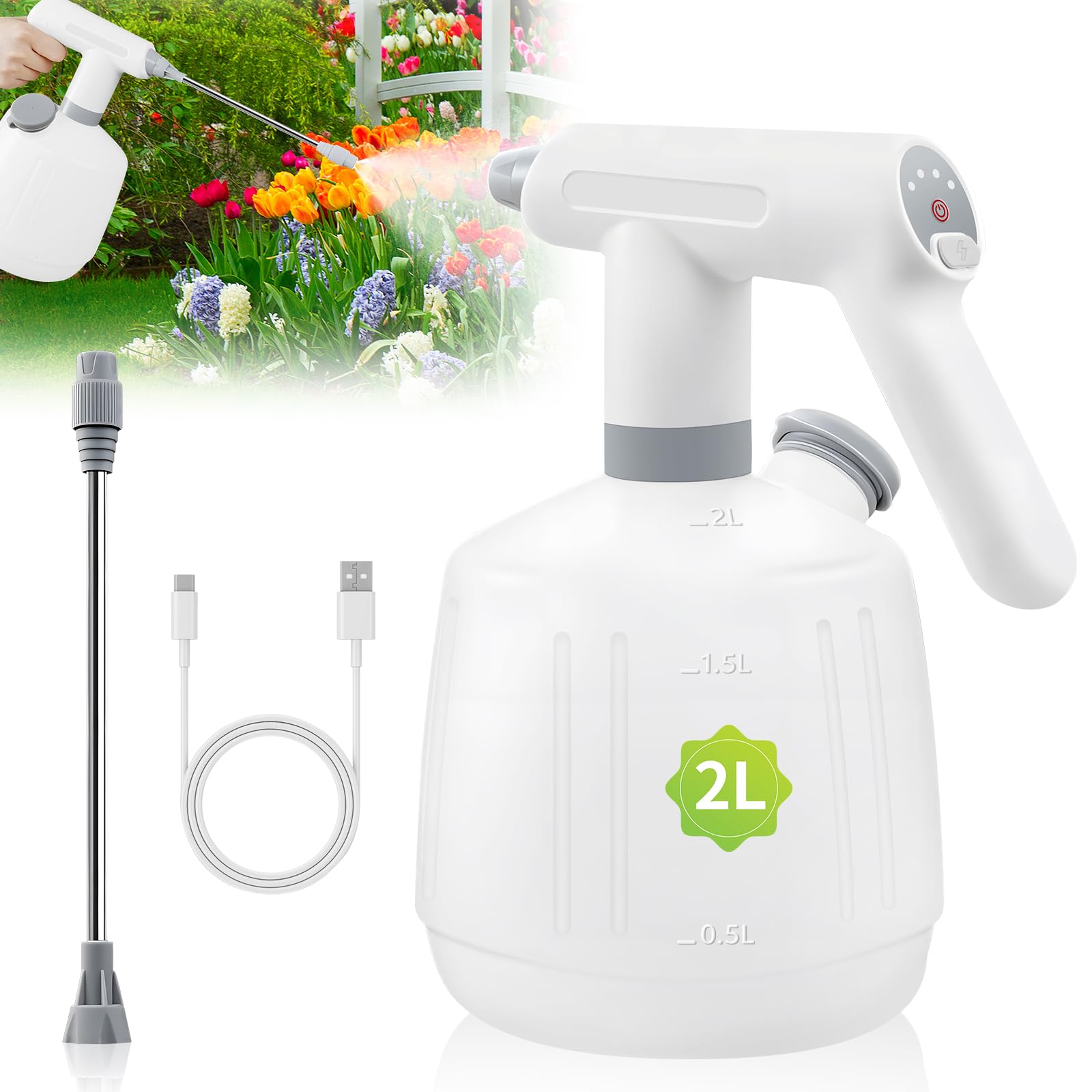 HeGeed 電動じょうろ 電動霧吹き2L 大容量 電動スプレー 噴霧器 延長ノ…