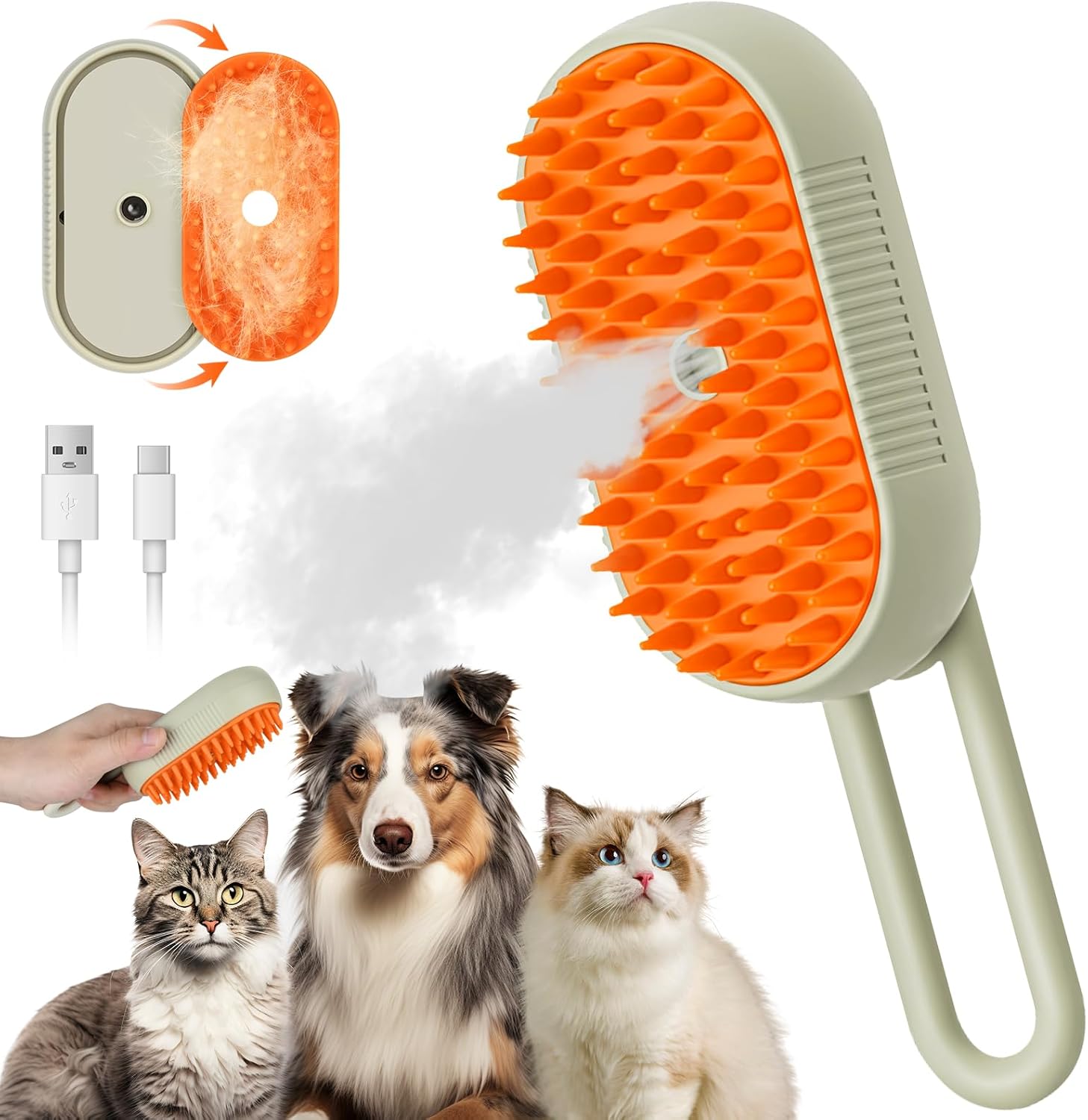 Cat Steam Brush, 3 In 1 Cat Hair Brush with Water Misting, Pet Steamy ...