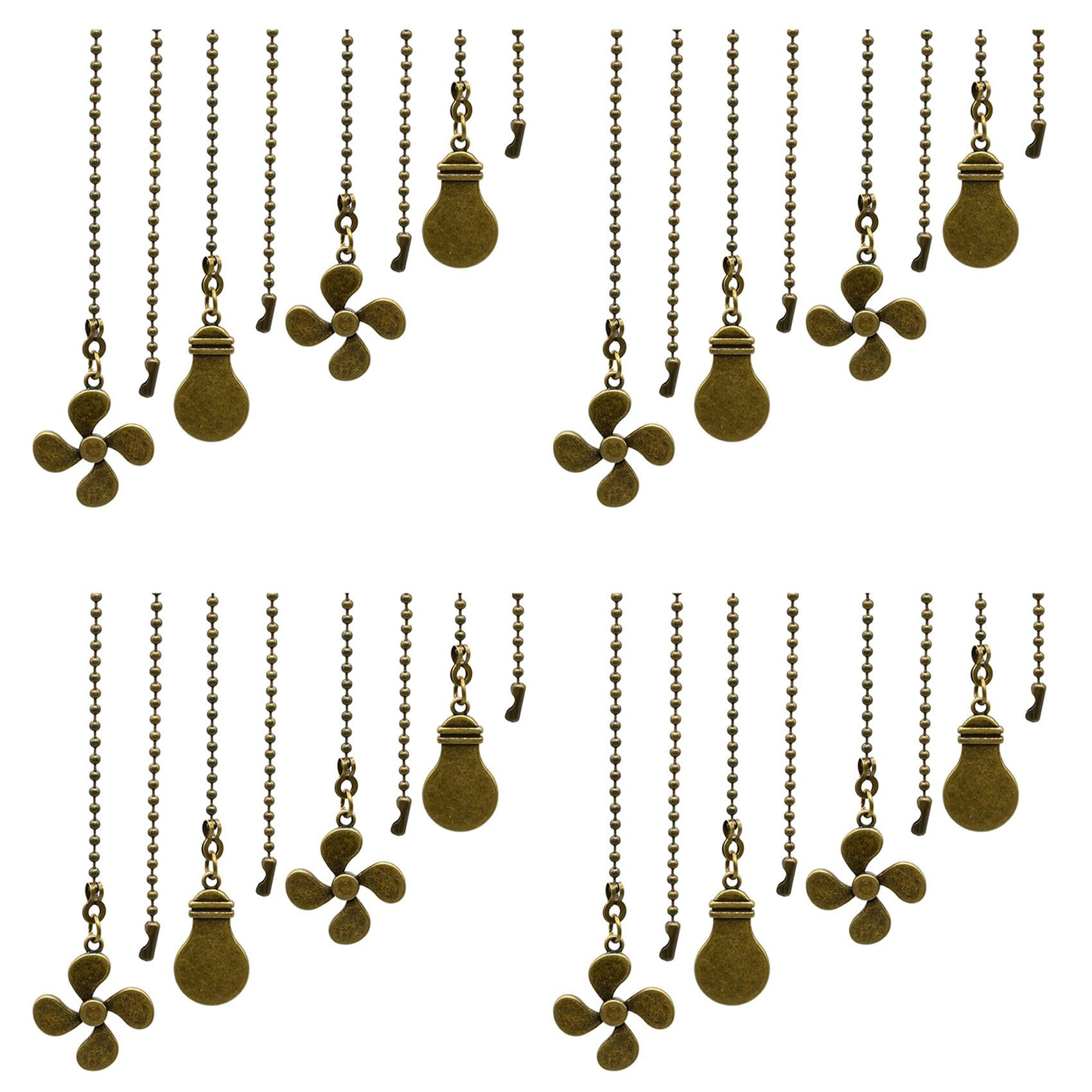 Jnchdghwa 16Pcs Ceiling Fan Pull Chain Set,Bulb and Fan Pattern Pull Chain Extension Fan Pull Chain Pendant 12 Inch Antique Bronze