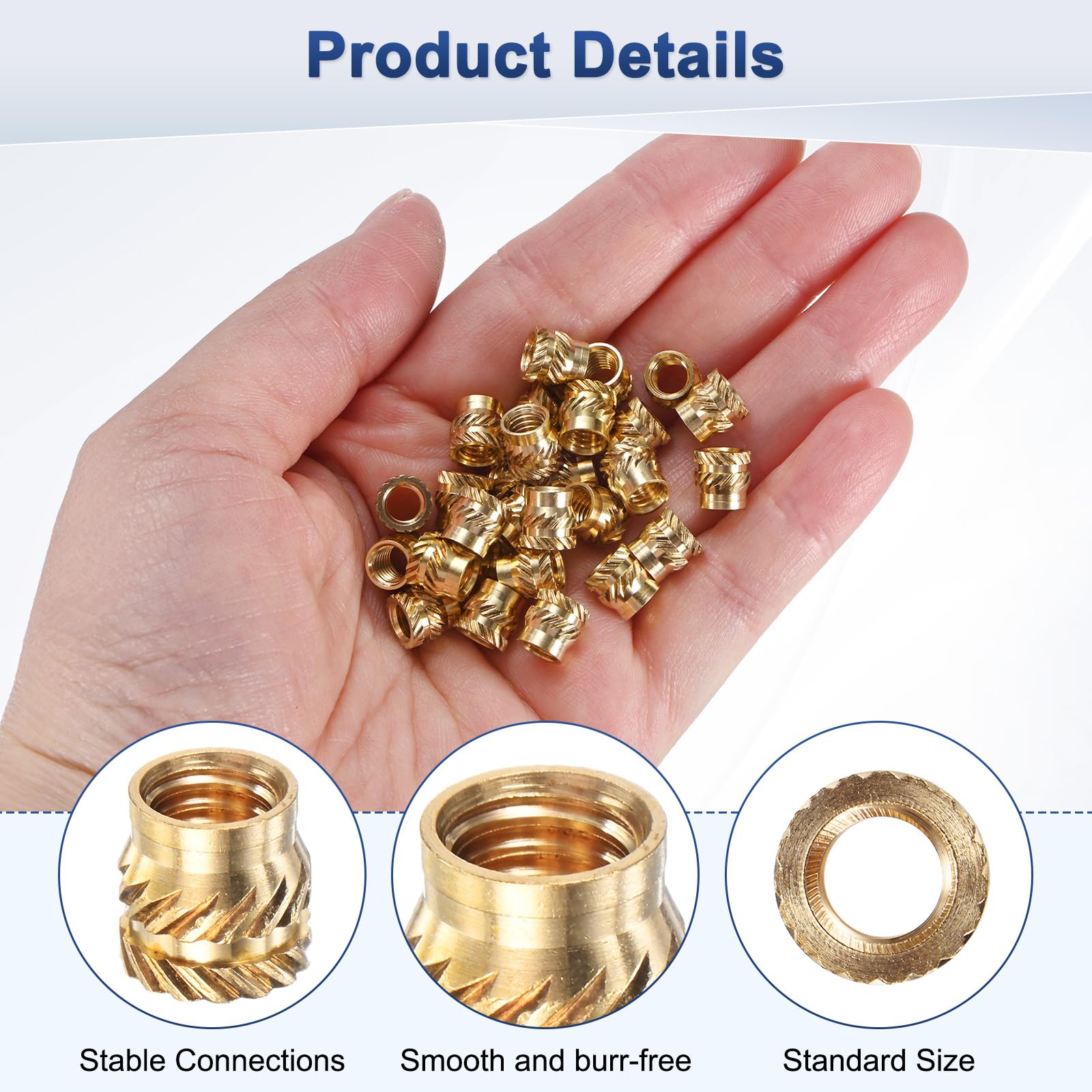 M METERXITY 50-Pack Threaded Inserts, M5 x 7mm L x 7mm OD Brass Heat Set Insert Nuts - Image 2