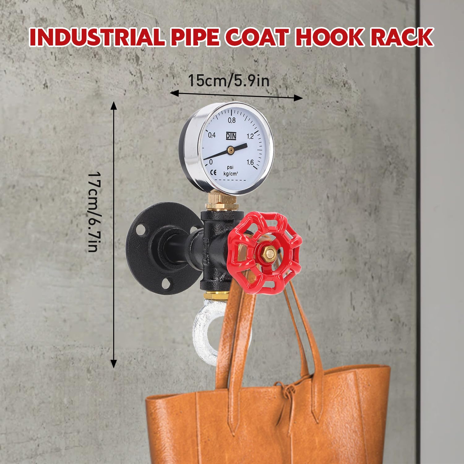 Tissting Industrial Pipe Red Handwheel Coat Hook Rack Heavy Duty Rustic Clothes Towel Holder Hanger Hat Robe Towel Wall Mounted Holder Hanger with Hardware for Home Office(A Style) - Image 2