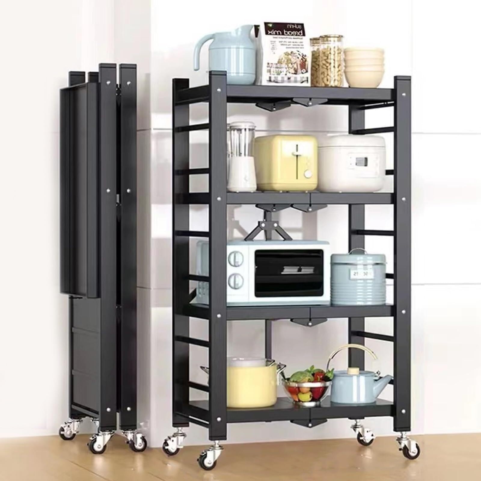 Étagère de rangement pliable 4 niveaux pour meuble de cuisine et espace garde-manger