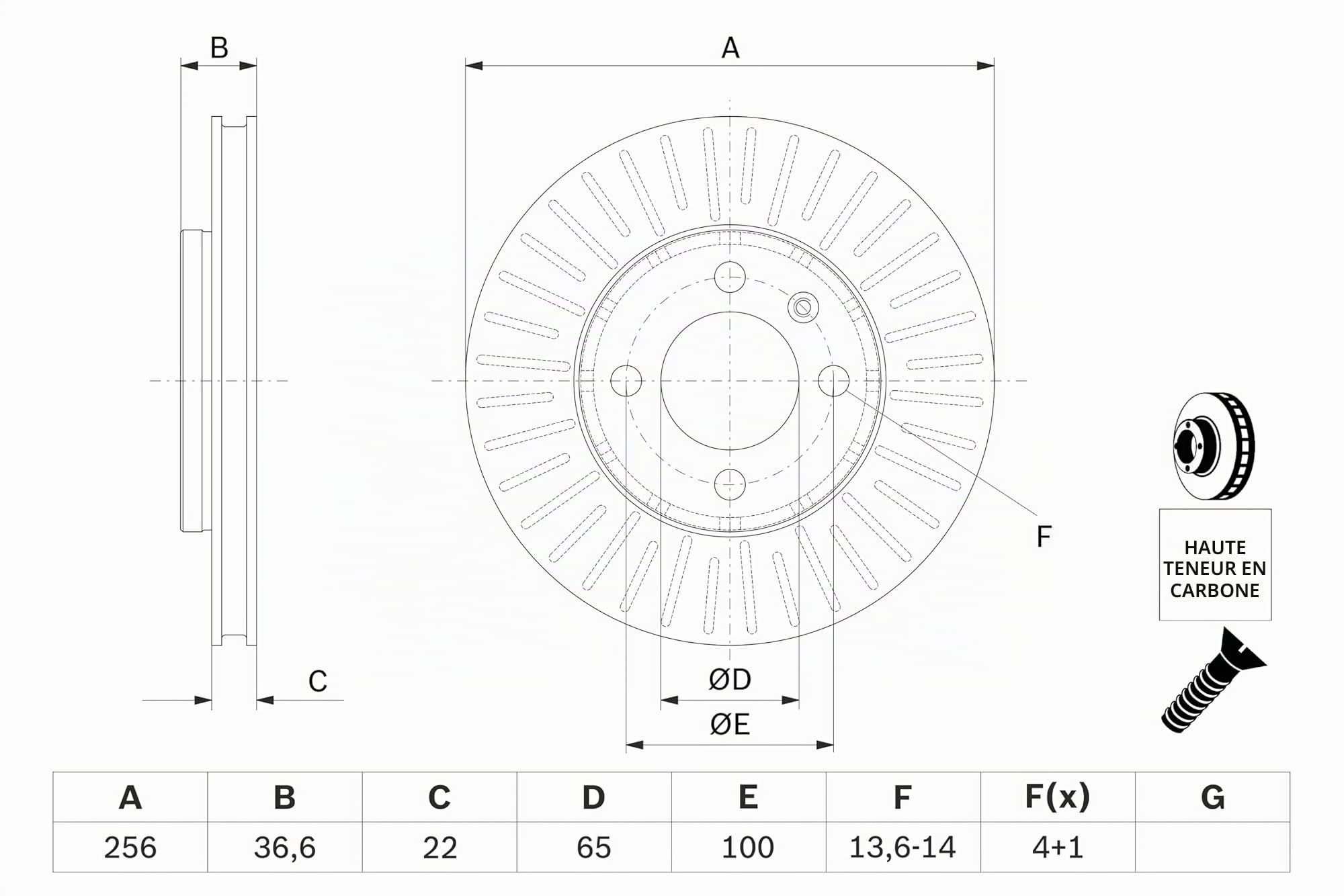 Bosch BD1606 Jeu de 2 Disques de Frein - 256.0 mm - Essieu avant