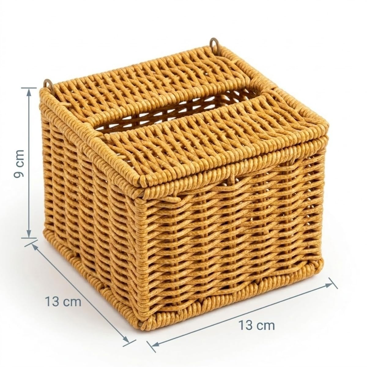 DEİNHAUS Kapaklı Hasır Peçetelik Kutu 13x13x9 cm Doğal Rattan Peçete Saklama Kutusu