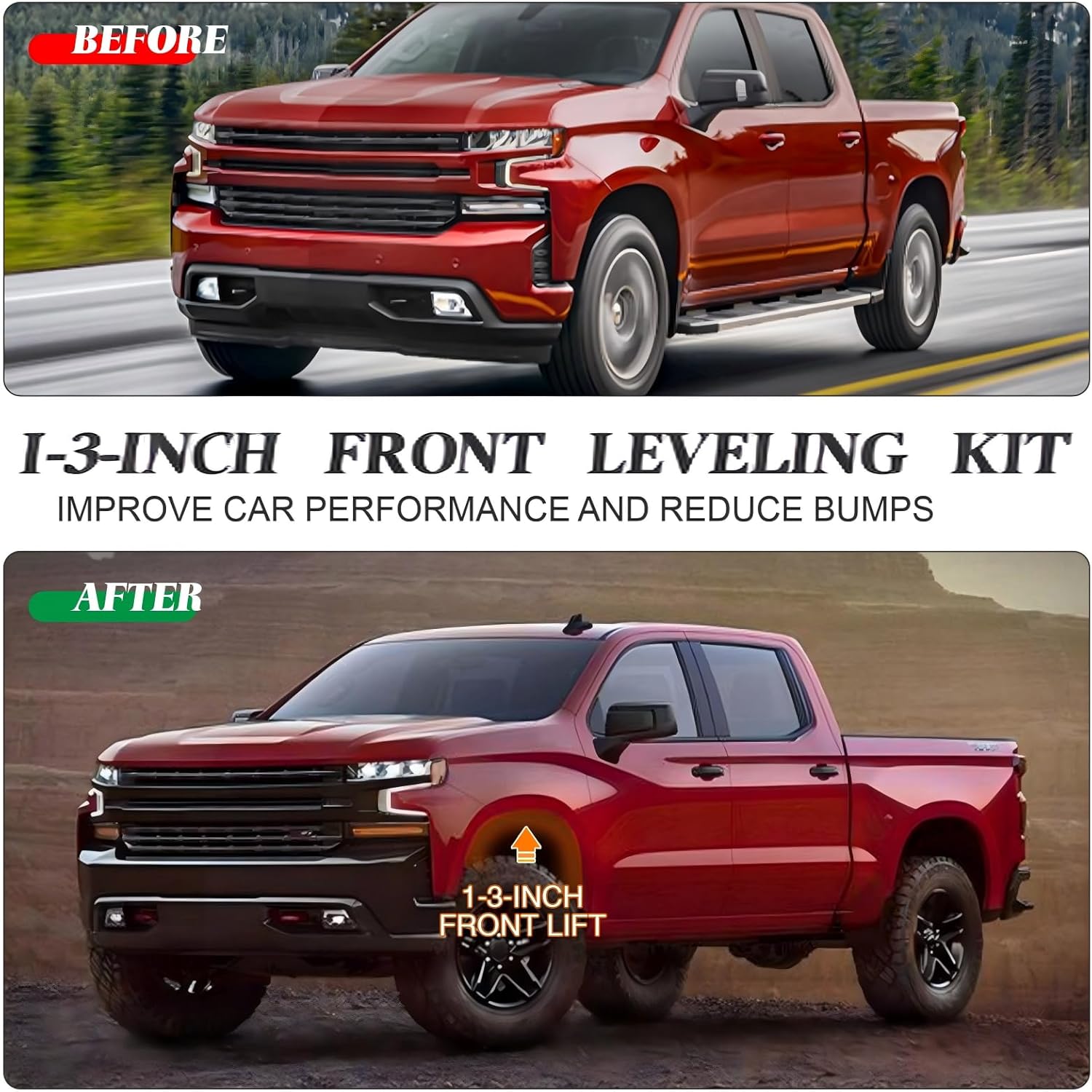 1-3 inch Leveling Kit with Shock Extender Brackets Compatible with Chevy/Silverado 2001-2010/Compatible with GMC/Sierra 1500HD 2500 2500HD 3500 3500HD 2WD 4WD 8 Lug Torsion Bars Keys