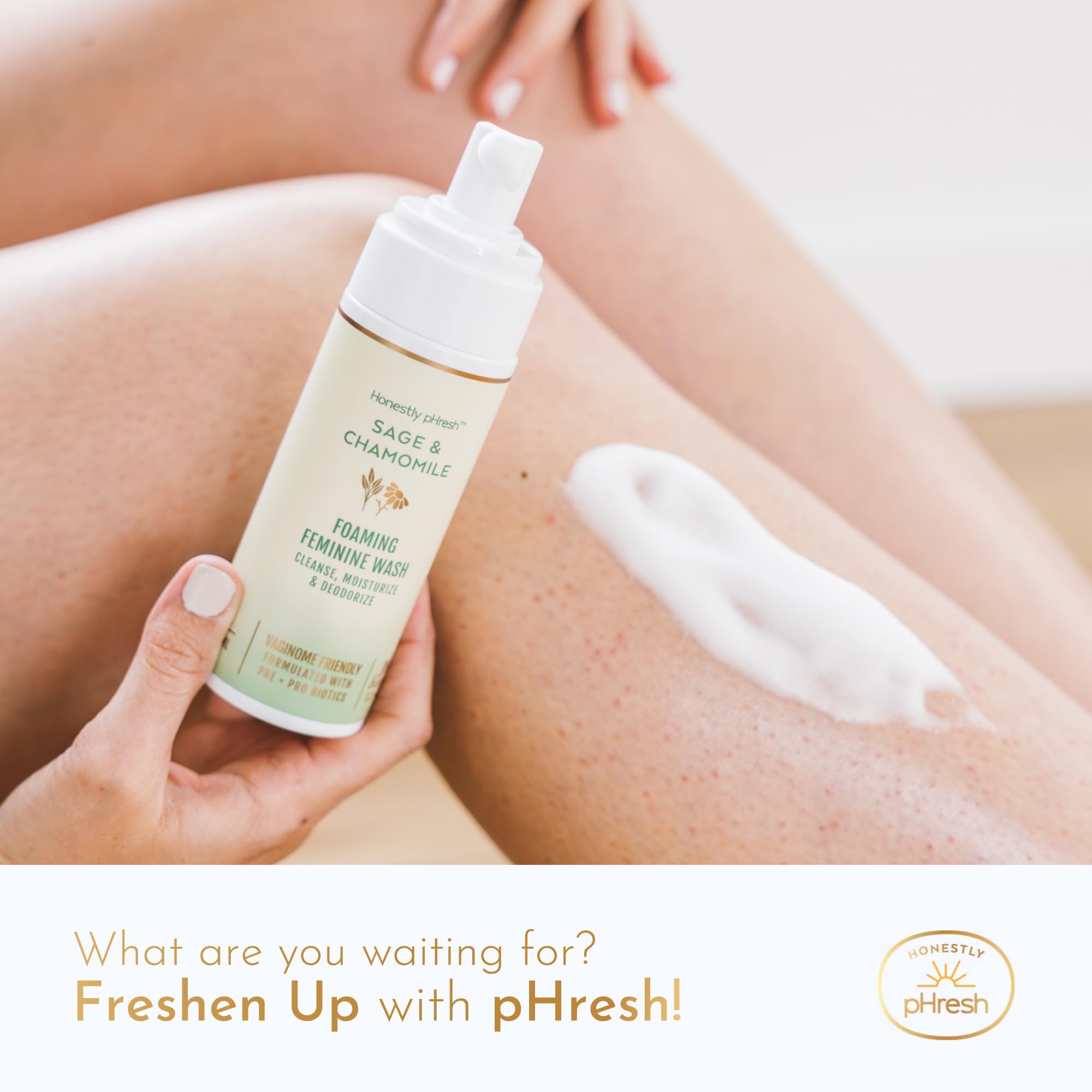 Honestly pHresh Foaming Feminine Wash for Women – pH Balanced Natural Intimate Cleanser with Prebiotics & Probiotics. Vegan, Sensitive Skin Safe. Made In USA - Rose & Bergamot Scent, 5 oz